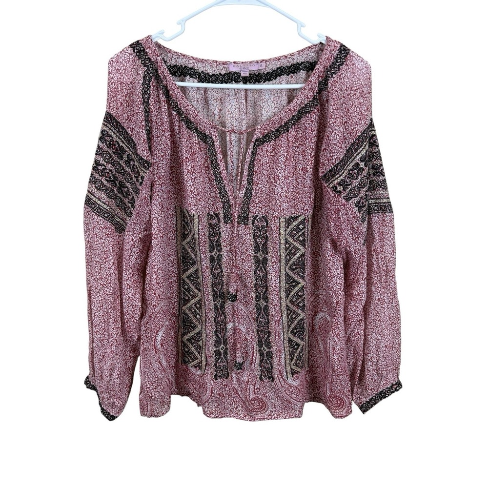 Calypso St Barth Beldisa Paisley Print Top‎ Blouse Apple 3/4 Sleeve Women Size S